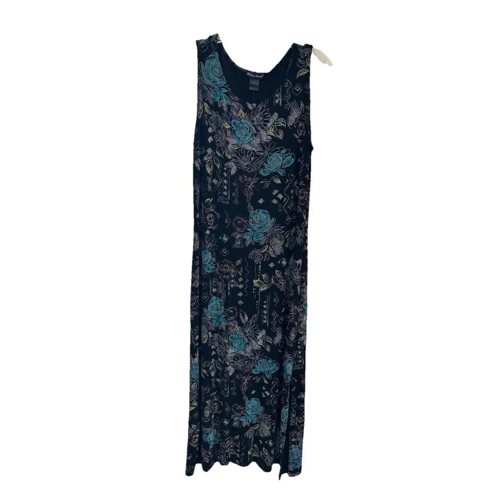 Made in Heaven Vintage 90s Maxi Dress M Slinky Knit Floral Whimsigoth USA Made